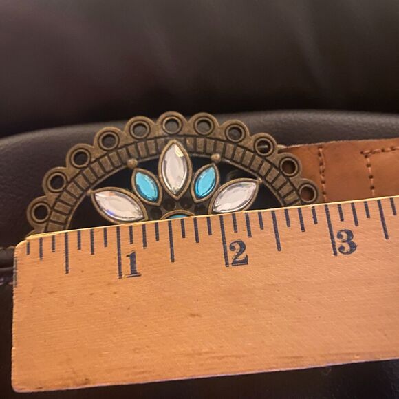 Brown Woven Belt with Gemstone Buckle Size 11-13 - Picture 4 of 6